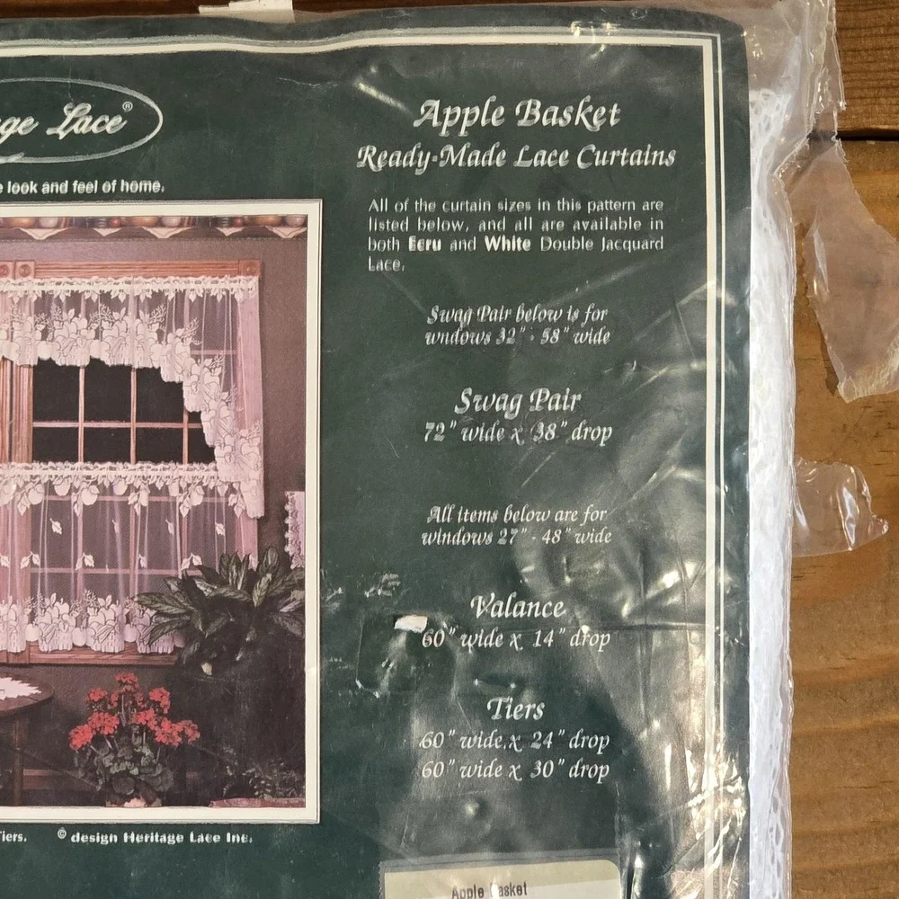 Vintage Heritage Lace Apple Basket Cafe Curtain Valance Tier White Lace